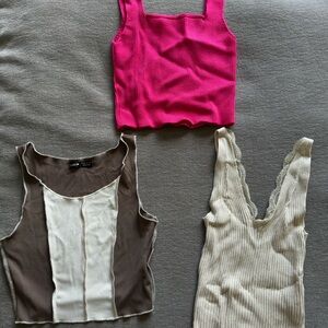 SHEIN Women's Tank Tops - Vibrant Pink, Chic Brown, Classic Cream 3 pack deal